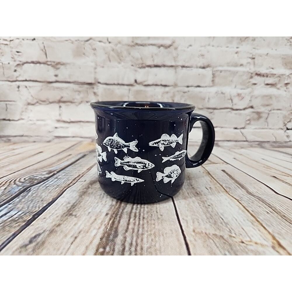 FISH THEMED STONEWARE COFFEE CUP - FISHING - FISHERMAN - OUTDOORS
